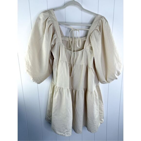 REVOLVE SNDYS Jamel Dress Beige Cream Babydoll Tiered Smock Linen 4 - Picture 8 of 12